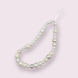 White Faux Pearl Beaded Phone Charm Strap
